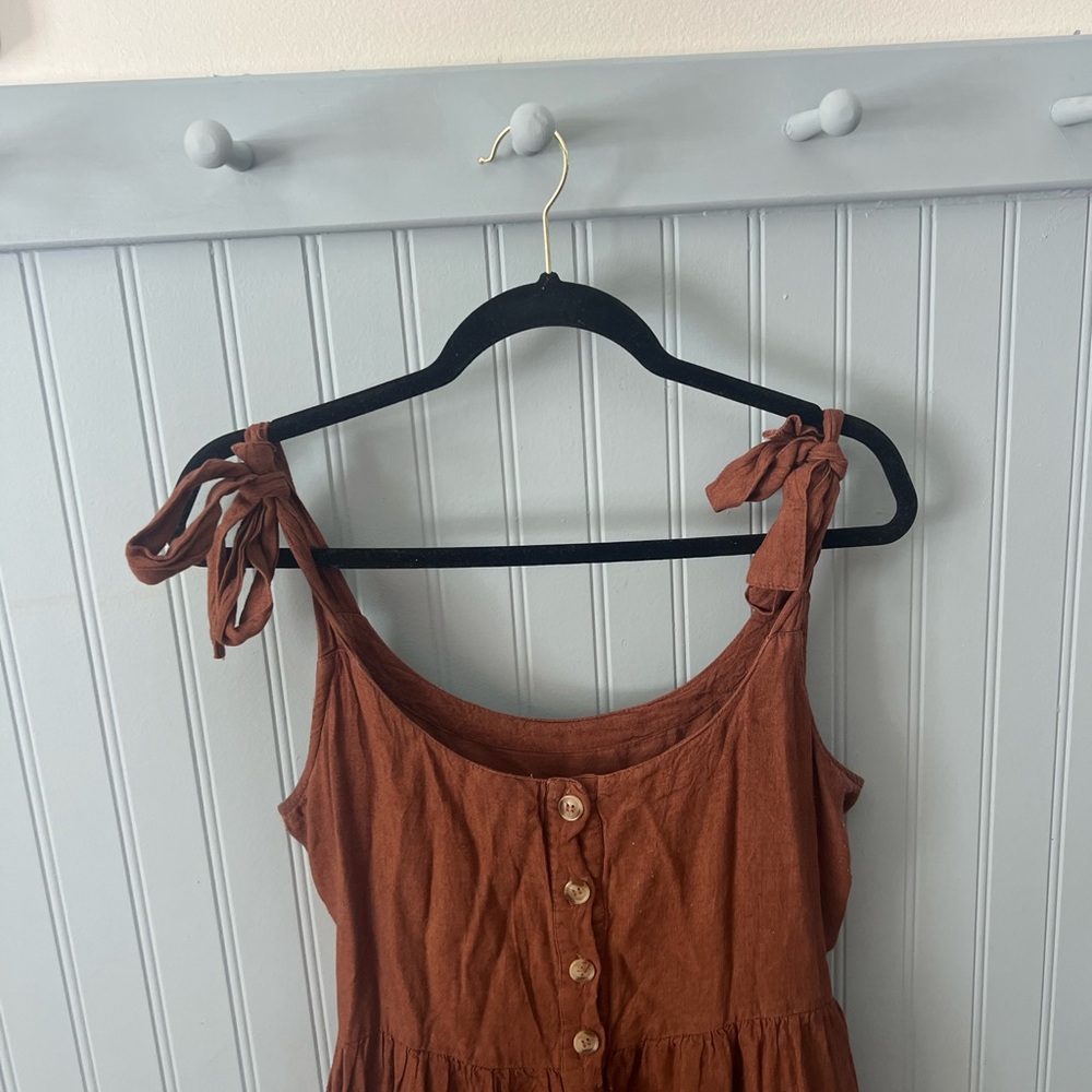 Rust Midi Dress with Button Detail